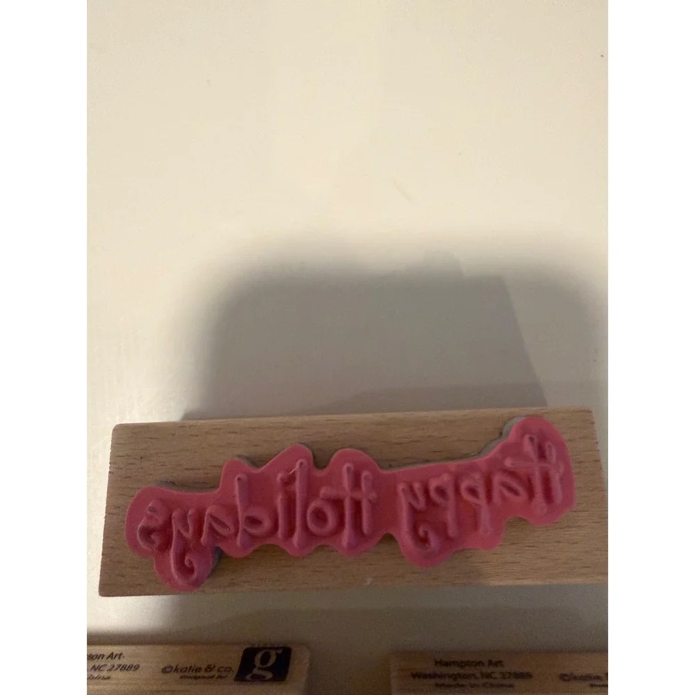 Hampton Art Christmas Wood Mounted Rubber Stamps Gingerbread Tree Happy Holidays